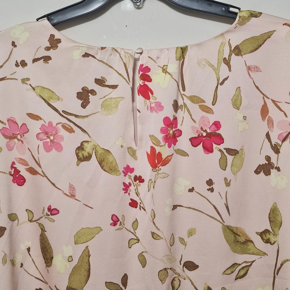 CeCe Womens Top‎ Blouse 3X Peach Pink Green Floral Multicolor Round Neck  0681 - Picture 10 of 12